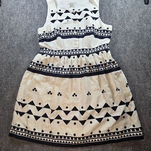 J.Crew Black White Geometric Print Dress Womens Size 12 Fit Flare Casual Office